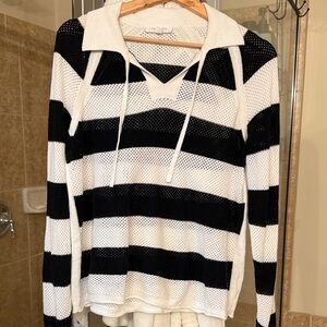 Talbots Black and White Striped V-Neck Sweater